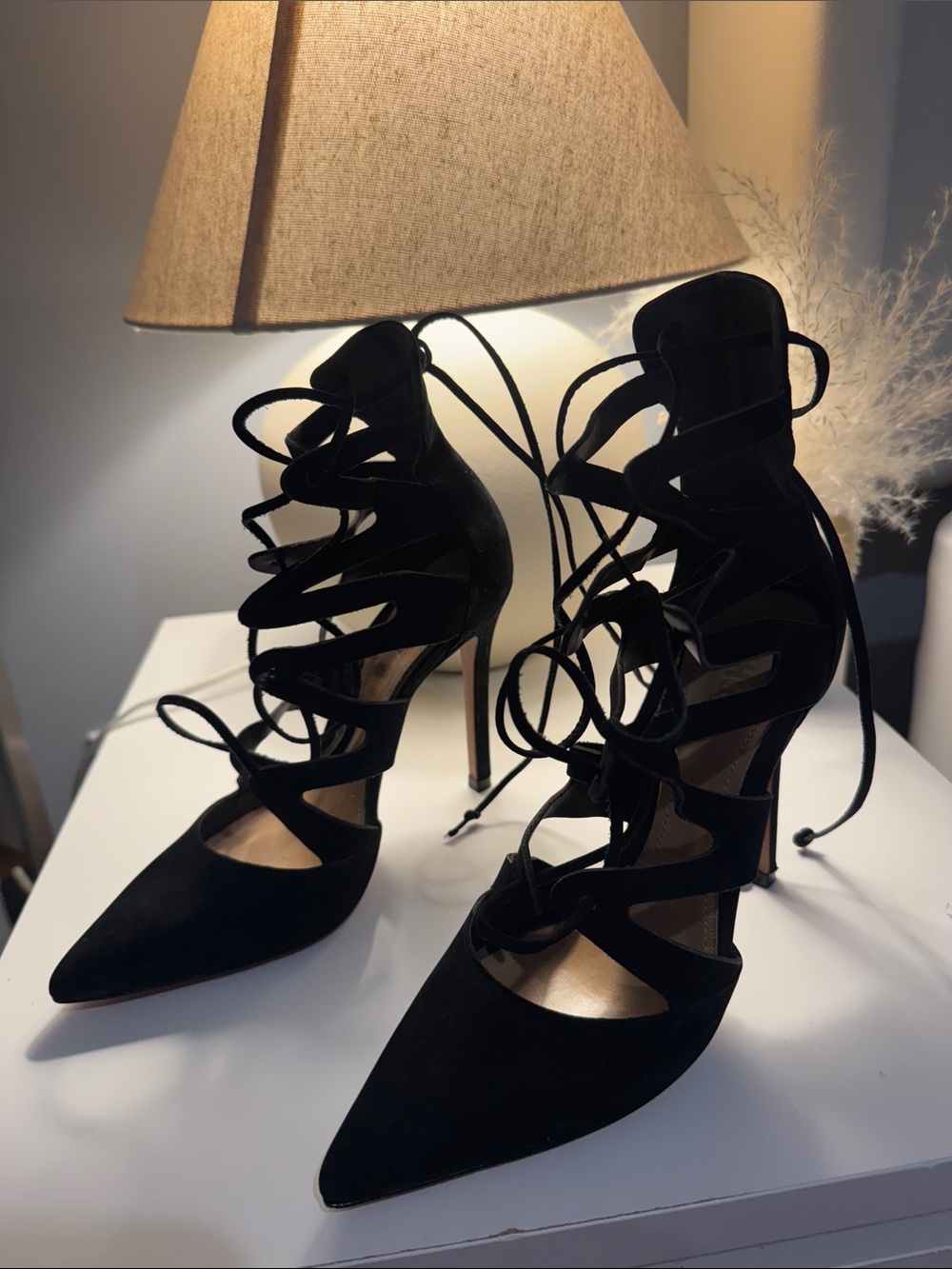 Schultz Black Suede Lace-Up Pointed Stiletto Heels
